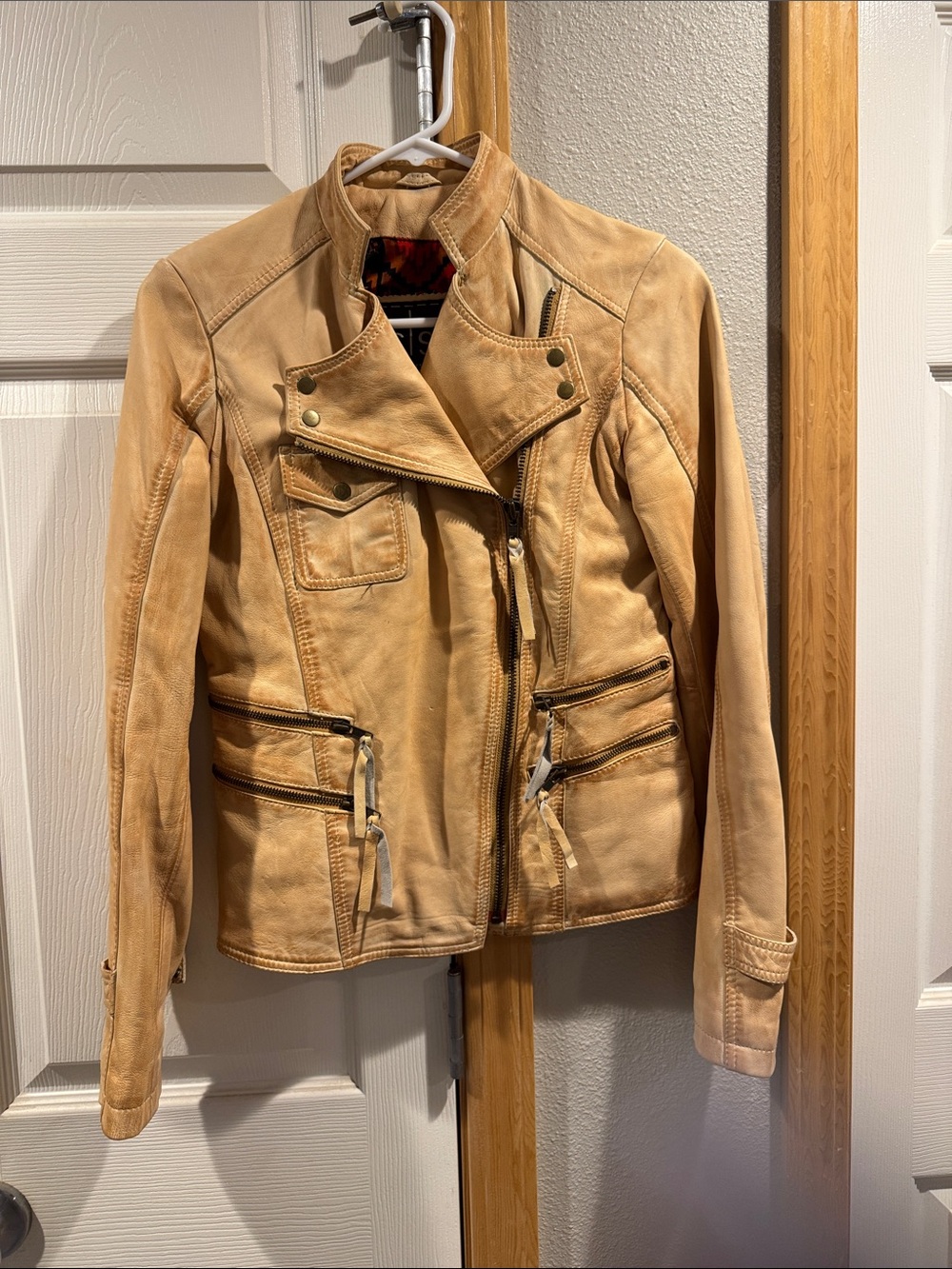 STS Ranchwear Tan Leather Moto Jacket with Zip Pockets (fits like a Small)